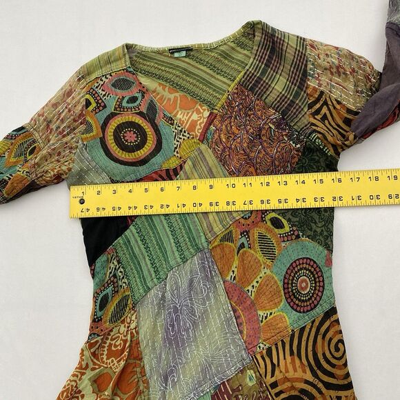 Gringo Patchwork Top Womens M/L Multicolor Long Sleeve Tunic Boho - Picture 4 of 8